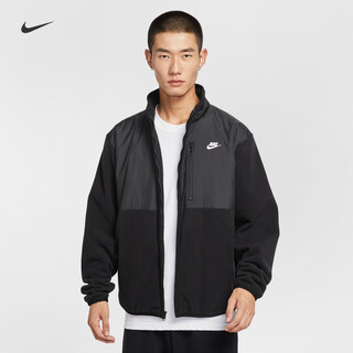 Nike men's loose polar fleece jacket winter new warm embroidered comfortable jacket nike im9453 010 black/black/white l