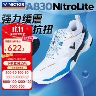 Victor victory's new professional badminton shoes a830nitrolite men's and women's training and competition sports shoes wide last 830nl af/white mykonos blue 44