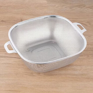 Shantou lincun extra thick dense hole square drain basket stainless steel rice basin kitchen sink fruit basket extra thick square with ears 20cm single