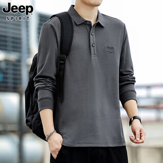 Jeep spirit jeep long-sleeved t-shirt men's 2025 autumn new lapel bottoming shirt business casual gray l
