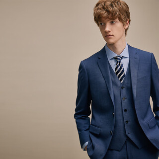 Guillaume de mons pure wool suit men's blue business professional formal fit casual gray suit groom wedding dress blue top + pants mxf023 48 top 32 size trousers