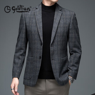 Goldlion g+ goldlion casual suit men's autumn and winter thick elastic no-iron plaid wool small suit korean style single jacket gray l 170