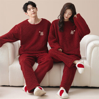 Yalu coral velvet burgundy pajamas wedding newlywed couple suit one man and one woman festive wedding birth year home clothing cy9705# m women's style