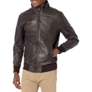 Guess new men's jacket windproof and warm genuine leather stand collar cycling leather jacket casual fashion commuting men's jacket bark brown one size | small