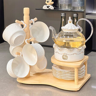 Qipai light luxury tea set set for home living room hospitality tea cup teapot drinking cup high-end ceramic cup housewarming light luxury tea set 15-piece set 1951