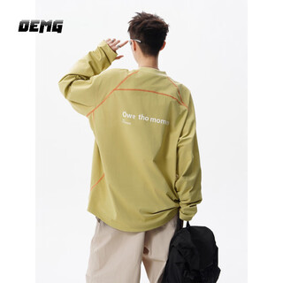 Oemg american open-stitch design long-sleeved t-shirt for men in autumn new sports quick-drying inner top trendy brand base shirt lemon yellow xl recommended 110-130jin jin equals 0.5 kg