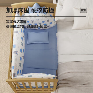 Youlebo crib solid wood splicable large bed with changing table removable baby bed multi-functional paint-free solid wood crib 5-piece crown set + mosquito net + brown mat