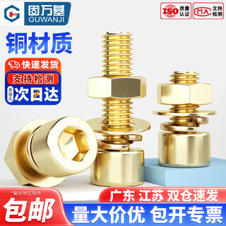 Guwanji national standard brass hexagon screws copper nuts bolts nuts flat washer spring washer combination set m8x35 2 sets