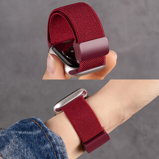 Suitable for apple s11 watch strap s10 nylon braided applewatch9 magnetic buckle wrist strap for women, wine red, suitable for iwatch s11 42mm
