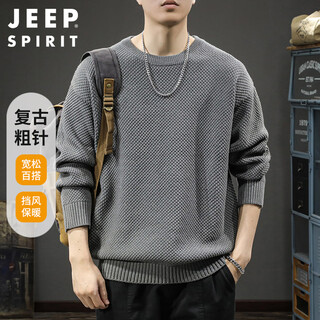 Jeep spirit jeep retro thick-knit sweater men's autumn and winter casual sweater men's base sweater dark gray xl