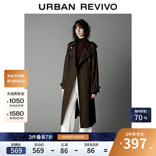 Ur2025 new autumn women's amber streamer style double-breasted belt windbreaker uwm150099+ coffee brown xs