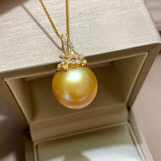 Buhesytdrjefun freshwater pearl natural thick gold south sea gold bead pendant round strong light 18k gold inlaid diamond necklace 12-13mm