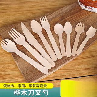 Weimiao disposable wooden spoons and forks, biodegradable wooden cutlery, salad forks, ice cream dessert tasting cake spoons, 9.5cm wooden spatulas, 100 pieces - simple packaging