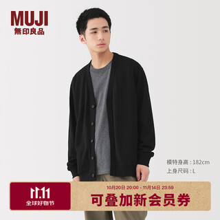 Muji men's lightweight terry cotton v-neck cardigan men's men's sweater fall 25 men's ab1pga5a black s (165/84a)