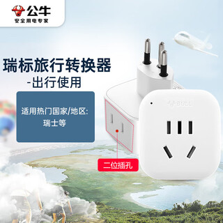 公牛（BULL）2位瑞士标旅行插座/瑞士标转国标电源转换器插座/转换插头 适用瑞士埃塞俄比亚等GN-L01W无开关