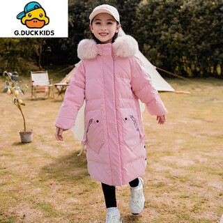 G.duckkids girls' down jacket shiny disposable mid-length medium and large children's 2025 new korean version thickened children's winter jacket trendy pink 150