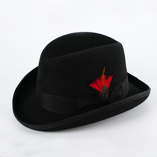 What a cool wool hat for men, homburg hip-hop hat, british short-brimmed jazz hat, shaped felt hat, godfather hat, black s (54-56cm)