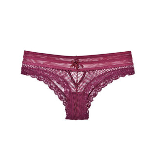 European and american sexy women's thong transparent hot temptation lace low-waist panties t-pants seamless dark red m