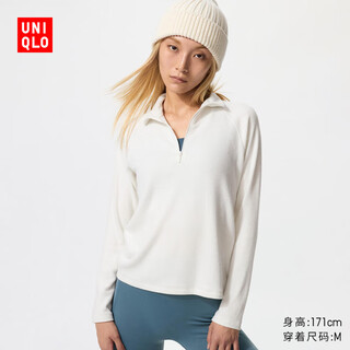 Uniqlo women's heattech stretch polar fleece half-zip pullover/25 autumn and winter new style 479693 01 milky white m /160/84a