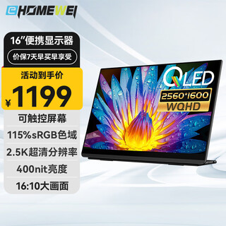 EHOMEWEI 16英寸2.5K 便携式显示器 触控电脑笔记本switch手机Ps5外接扩展专业副屏Q2