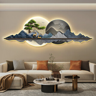 Taoran north road new chinese style living room decorative painting landscape luminous led light painting welcome pine sofa background wall hanging painting 2025 new fulu yuanman 157021 120*40 lightless model (without led light) crystal porcelain crystal surface + fine carving technology