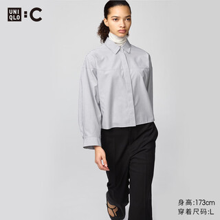 Uniqlo cooperation model/women's cotton striped short shirt/long sleeve 479678 06 lead gray m /160/84a