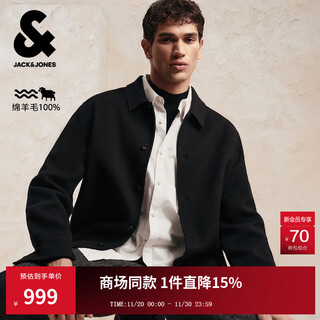 Jack&jones men's autumn woolen coat pure wool daily commuting single-breasted loose long-sleeved coat 225427016 e40 black s (170)