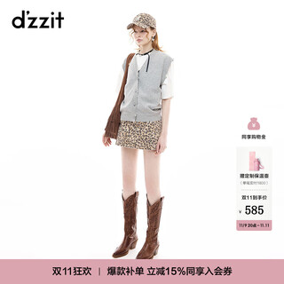 Dzzit plain denim culottes 2025 autumn new retro street leopard print a-line shorts for women 3j3r1086n dark khaki s
