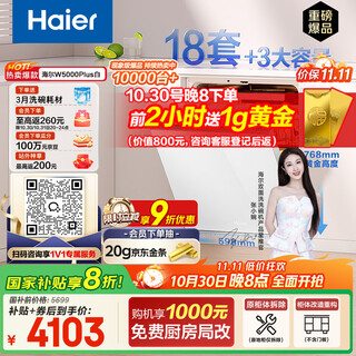 Haier double-sided washing w5000plus white national subsidy 20% embedded small red flower dishwasher 18 sets + 3 large capacity uv double sterilization eysw18566bbu1