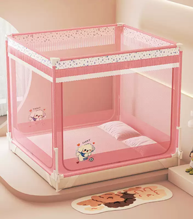 Yusenyi 2025 new type a baby anti-fall mosquito net, home bedroom children's patterned tent fence two-in-one full bottom anti-falling bed gauze top - beauty dog sakura pink type a tent gauze + full bottom anti-fall + splicing-free thickened bracket fence bracket width 120cm long 200cm high 170cm