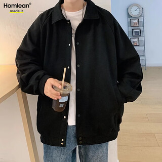 Homlean suede jacket men's coat autumn and winter loose trendy workwear casual versatile top hm21 black xl