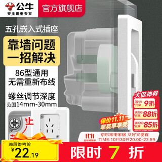 公牛（BULL）嵌入式插座隐藏式插座冰箱隐形内嵌式三孔插座嵌入式墙面五孔插座 【五孔10A】白色