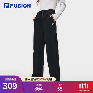 Fila fusion fila trendy brand knitted trousers for women 2025 winter new fashion loose velvet casual pants, black-bk m 165/66a/m