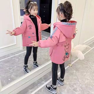 女童夹棉外套中长款春秋2025年新小女孩洋气棉衣服冬季加厚大童装 粉色加棉款适合10度左右天气 120 120cm
