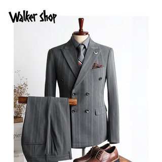 Walker shop suit suit men's double-breasted suit autumn groom wedding wedding custom dress striped formal three-piece suit medium gray two-piece suit m