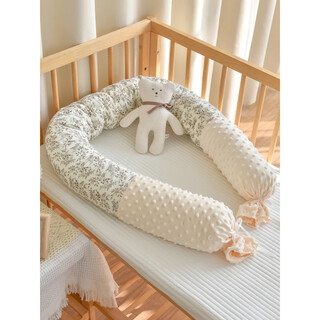 Anyoubi baby bed surround pure cotton baby anti-collision buffer soft bag children's guardrail fence side sleeping long soothing cylindrical pillow hibiscus + milk tea color 180cm