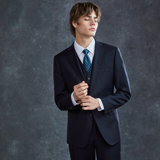 Guillaume de mons pure wool suit suit men's navy slim fit business professional formal wear groom wedding dress high-end suit navy blue top + pants mxf039 52