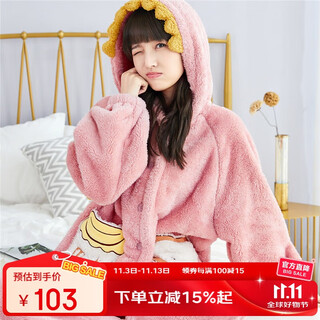 Urban beauty underwear women's pajamas set autumn and winter flannel coral fleece warm hooded cartoon velvet home clothing 2h0109