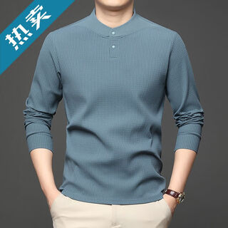 Goldlion g+ goldlion broken size autumn and winter new henley collar sweatshirt men's loose casual bottoming shirt mid-length sleeve t-shirt color fog blue m 165-