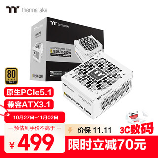 Thermaltake（Tt）额定650W 玲珑SFX 白色 电脑电源（原生PCIe5.1/ATX3.1规范/80PLUS金牌/全日系电容）