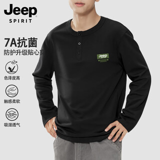 Jeep spirit jeep henry collar long-sleeved t-shirt for men in autumn loose casual antibacterial bottoming shirt for boys tops black m
