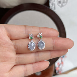 A-grade natural jade earrings with high ice egg surface, shiny blue, purple, spicy green and silver inlaid