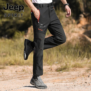 Jeep spirit outdoor jacket pants for men and women in autumn and winter soft shell and velvet thickened windproof and waterproof ski cycling and warm mountaineering pants black men 1418 velvet style m