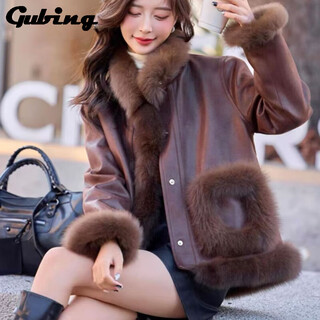 Gu bing haining imitation fur jacket for women new style european and american style autumn and winter imitation fur all-in-one high-end outer wear thick coffee color m recommended 90-105 jin jin equals about 0.5 kg