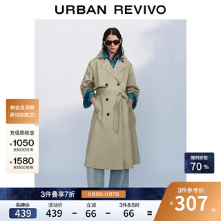 Ur2025 new autumn women's temperament double-breasted belt windbreaker jacket uwm150045+ light khaki xs