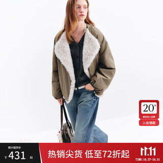 Fanslanen fashion plush large lapel jacket women's 2025 winter new style hem pleated warm short jacket 4332 light coffee green s