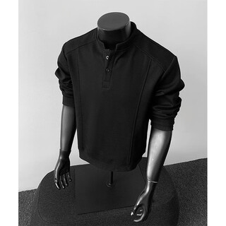 Capti american polo henry shirt long-sleeved sweatshirt men's autumn and winter trend cleanfit inner casual men's base sweatshirt black l