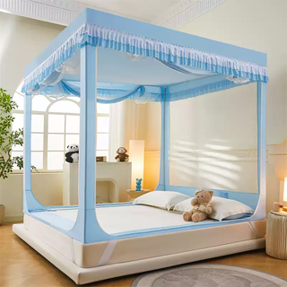 Yonghuan 2025 new children's anti-fall mosquito net full-bottom baby home bed curtain integrated bed curtain zipper free installation mongolian yurt shuya blue back bottom model + class a thickened free splicing bracket 1.2 meters bed width 1.2 meters long 2 meters high 1.7 meters