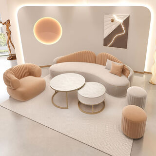 Yusenyi beauty salon cream style curved sofa creative wedding dress shop rest area small apartment sofa 4260cm++ coffee table + 2 small round stools technology leather