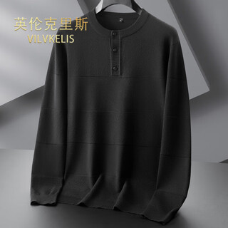 Vilvkelis british chris plus size men's henry collar sweater sweater plus fat enlargement winter loose long-sleeved sweater inner layer black xl _ (recommended 130-150jin jin equals 0.5 kg)